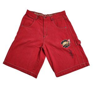 Phat Papa Red Denim Shorts Mens 38 Hip Hop Baggy Vintage RARE